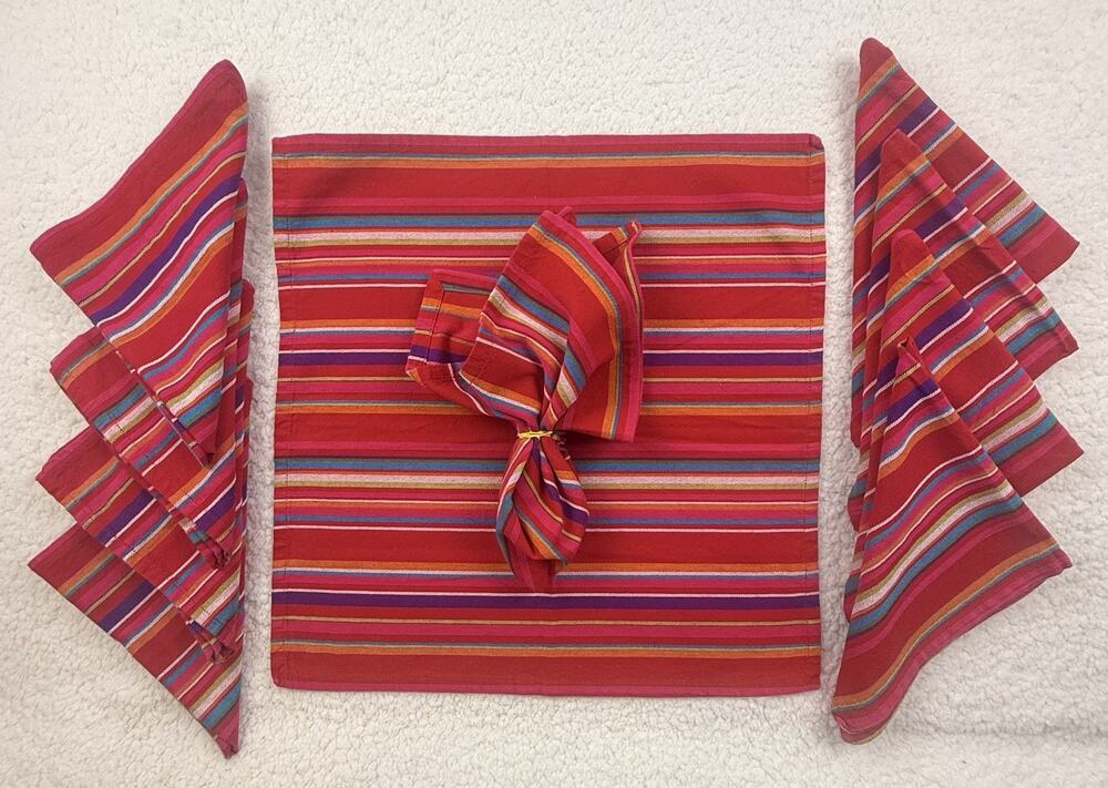 Target Casual Home Cabana Rio Collection Red Stripe Napkins 100% Cotton Set 10